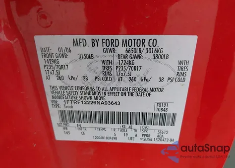 2006 Ford F-150 Stx/Xl/Xlt from USA, damaged, VIN 1FTRF12226NA93643